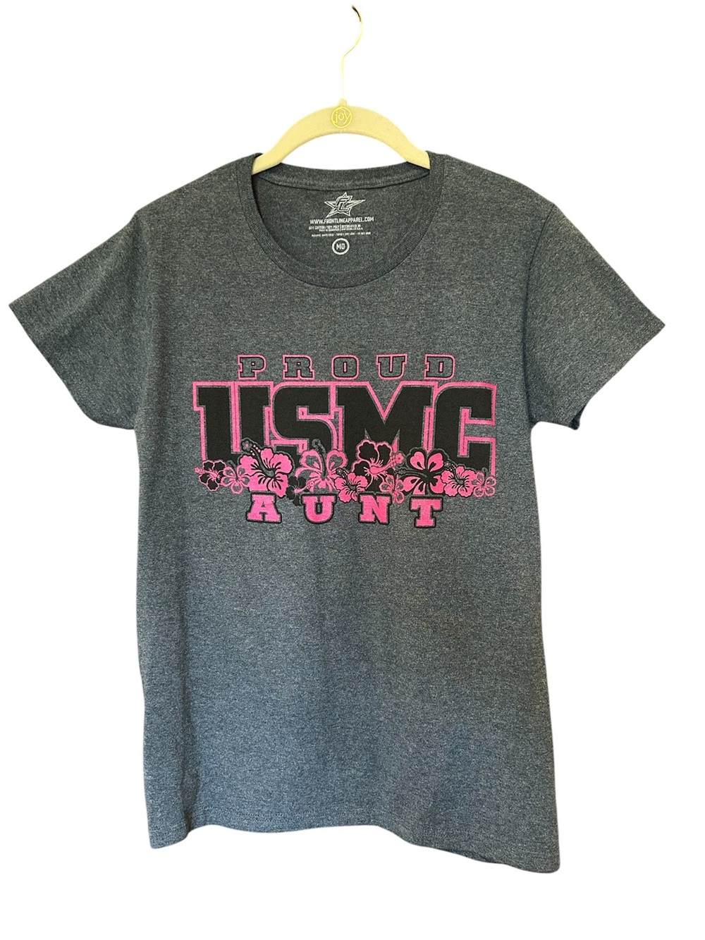 Proud USMC Aunt Short Sleeve Tee - Gray with Pink Graphic